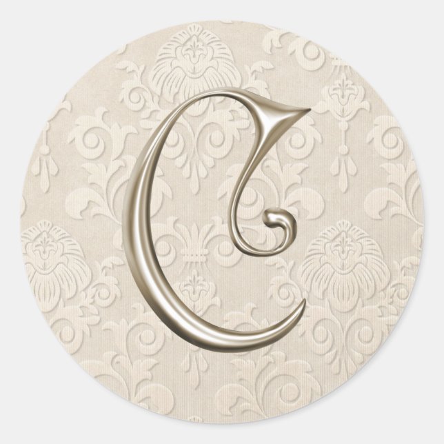 Silver Monogram Wedding Stickers - letter C (Front)
