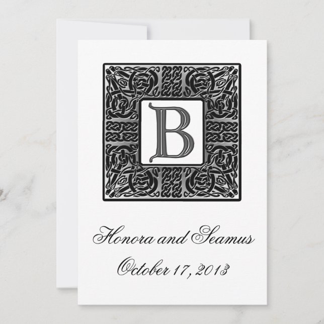 Silver Monogrammed Celtic Wedding Invitation (Front)