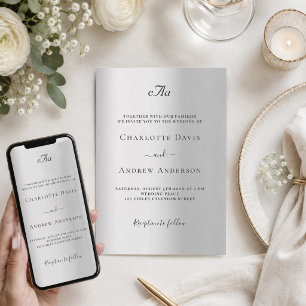 Silver monogrammed formal wedding invitation