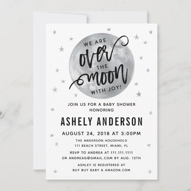 Silver Moon and Stars Baby Shower Invitation (Front)