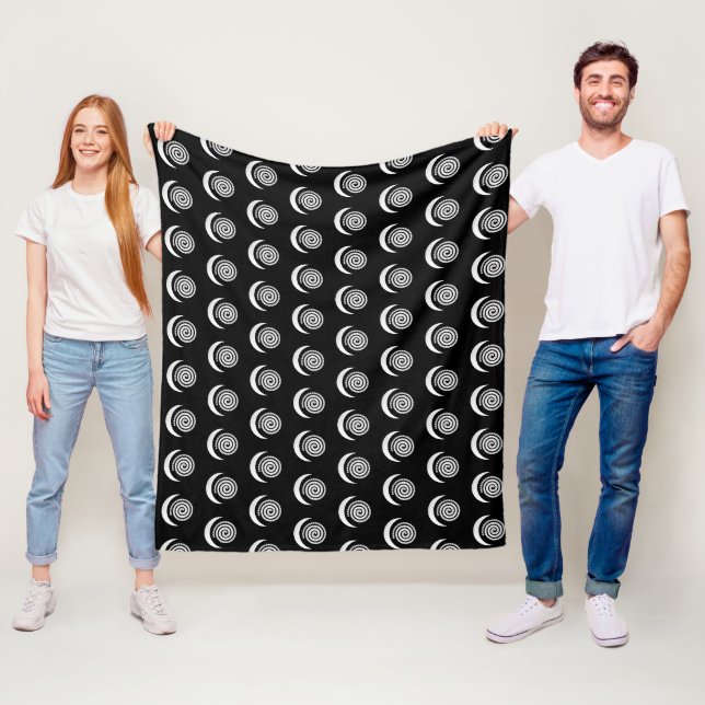 Silver Moon Spiral on black Fleece Blanket (In Situ)