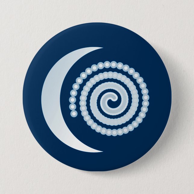 Silver Moon Spiral on dark blue 3 Inch Round Button (Front)