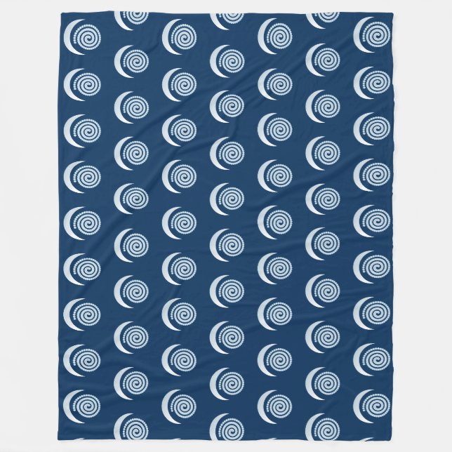 Silver Moon Spiral on dark blue Fleece Blanket (Front)