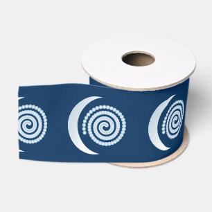Silver Moon Spiral on dark blue Grosgrain Ribbon