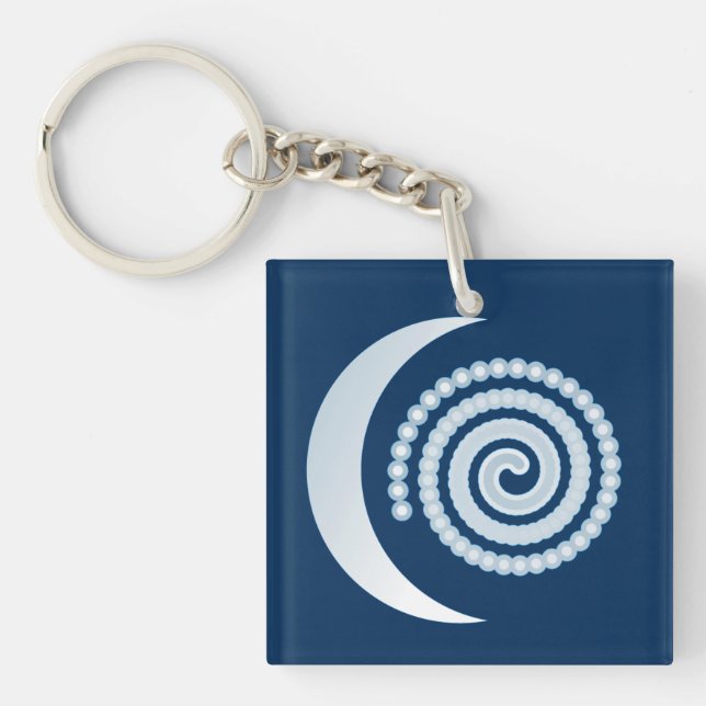 Silver Moon Spiral on dark blue Keychain (Front)