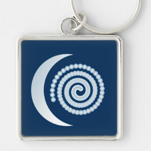 Silver Moon Spiral on dark blue Keychain
