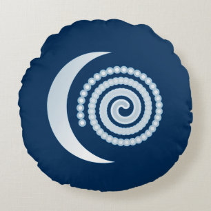 Silver Moon Spiral on dark blue Round Pillow