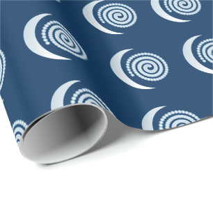 Silver Moon Spiral on dark blue Wrapping Paper