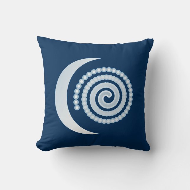 Silver Moon Spiral on indigo Throw Pillow (Front)