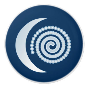Silver Moon Spiral on navy blue Ceramic Knob