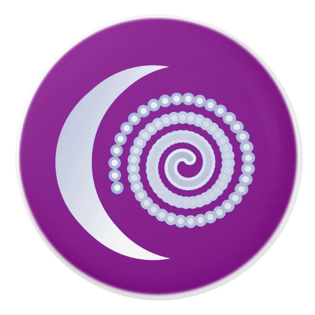 Silver Moon Spiral on purple Ceramic Knob (Front)