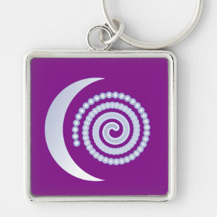 Silver Moon Spiral on purple Keychain