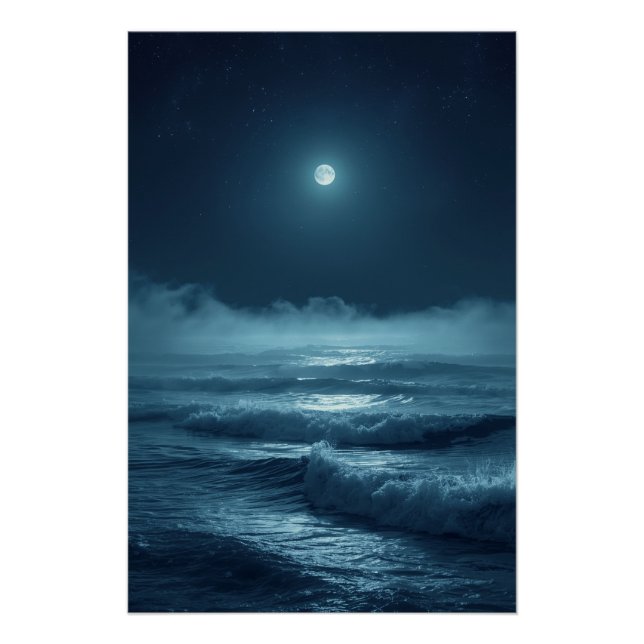 Silver Moonrise – Cinematic Ocean Under the Stars  Poster (Front)