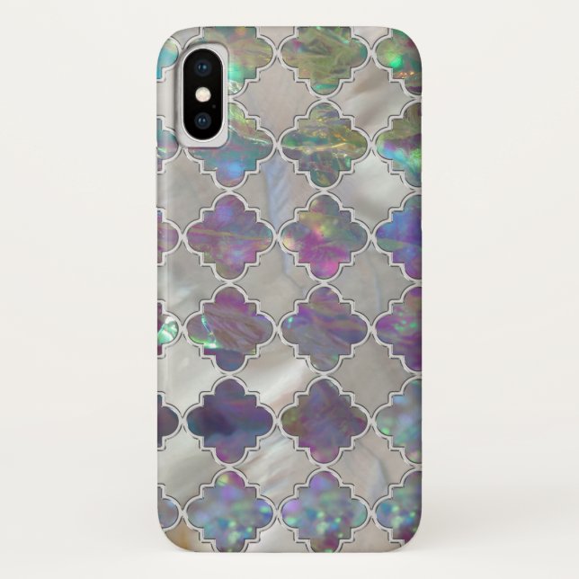 Silver moroccan pattern pearl and rose shell Case-Mate iPhone case (Back)