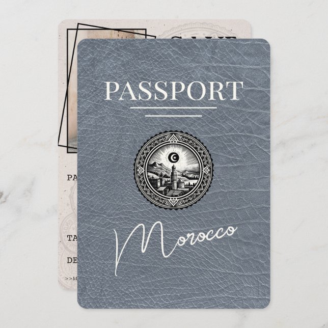 Silver Morocco Passport Save The Date (Front/Back)