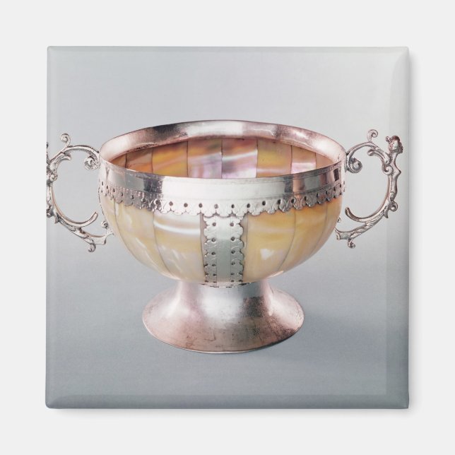 Silver mounted mother-of-pearl wassail bowl magnet (Front)