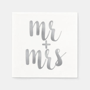 Silver mr. & mrs. cocktail napkins, foil font napkin