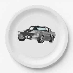 Silver Muscle Car Paper Plate