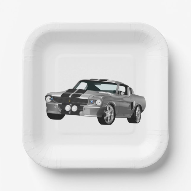 Silver Muscle Car Paper Plate (Front)