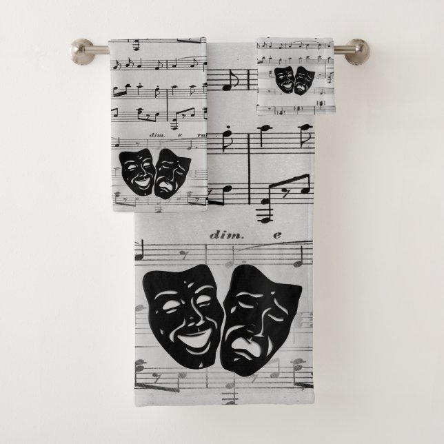 Silver Music and Theatre Masks Bath Towel Set (Insitu)