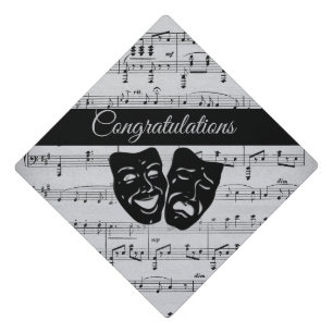 Silver Music and Theatre Masks Graduation Cap Topper