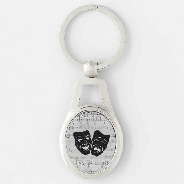Silver Music and Theatre Masks Keychain (Front)