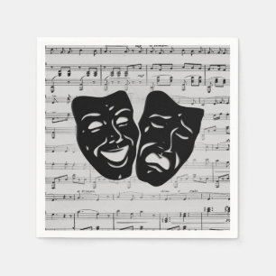 Silver Music and Theatre Masks Napkin