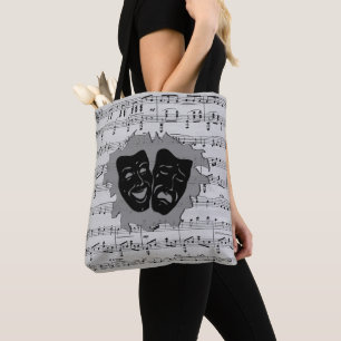 Silver Music and Theatre Masks Tote Bag