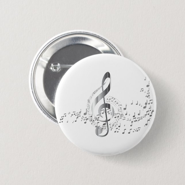 Silver Music Notes 2 Inch Round Button (Front & Back)