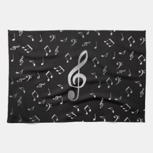 silver music notes kitchen towel