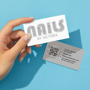 Silver Nails Glitter Drips Typography Nail Tech Business Card