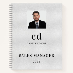 Silver name initials photo business notebook
