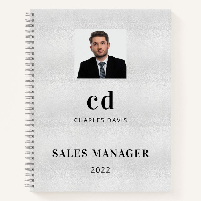 Silver name initials photo business notebook (Front)