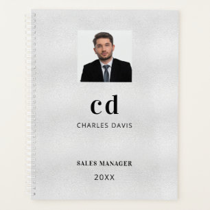 Silver name initials photo business planner