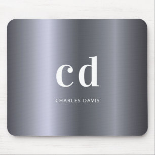 Silver name monogram initails metallic mouse pad