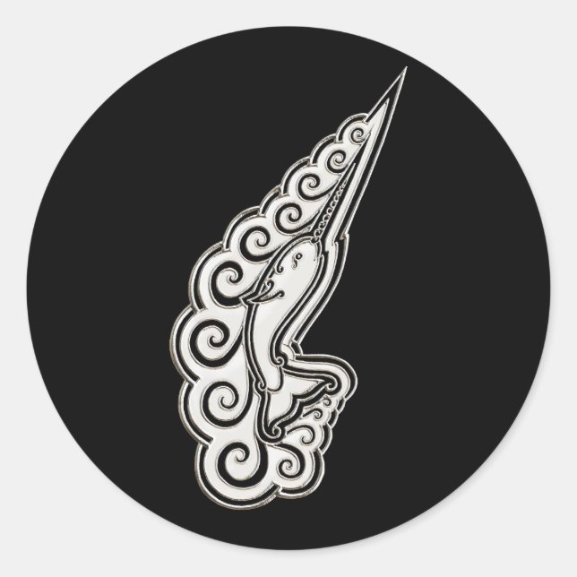 Silver Narwhal Waves Celtic Style Art Classic Round Sticker (Front)