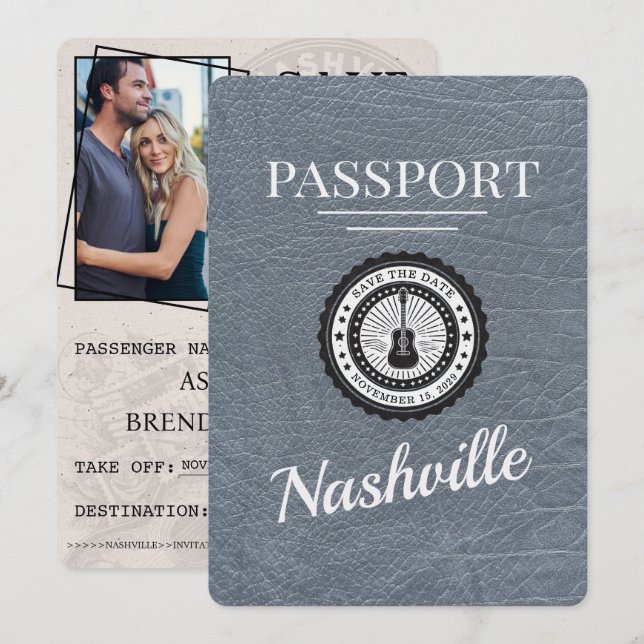 Silver Nashville Passport Save The Date (Front/Back)