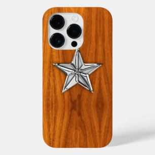 Silver Nautical Star on Teak Veneer Decor Case-Mate iPhone 14 Pro Case