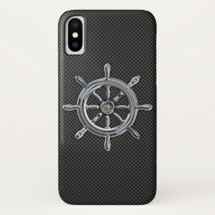 Silver Nautical Wheel on Black Carbon Fibre Case-Mate iPhone Case