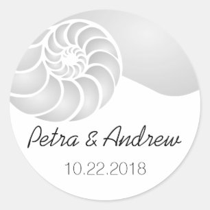 Silver Nautilus Shell Beach Wedding Classic Round Sticker