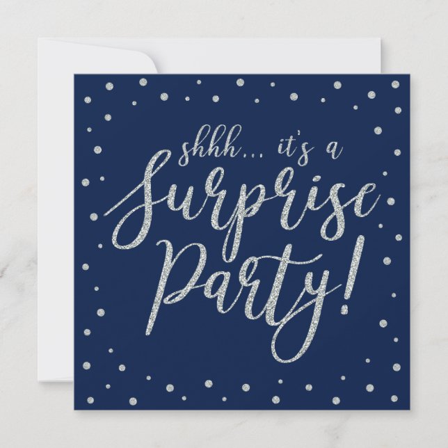 Silver & Navy | 50th Surprise Birthday Party Invitation (Front)