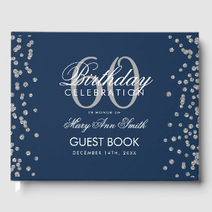 Silver Navy 60th Birthday Party Glitter Confetti Guest Book