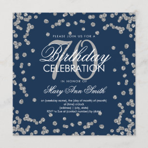 Silver Navy 70th Birthday Elegant Glitter Confetti Invitation