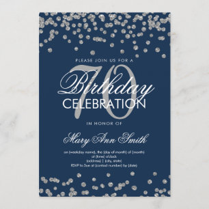 Silver Navy 70th Birthday Party Glitter Confetti Invitation