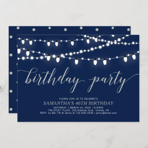 Silver & Navy Adult Birthday Party Invitation