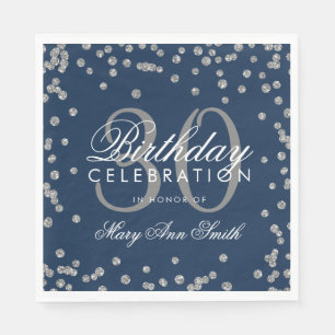 Silver Navy Blue 30th Birthday Glitter Confetti Napkin
