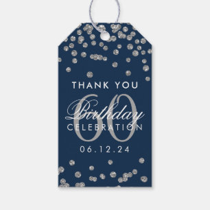 Silver Navy Blue 60th Birthday Thank You Confetti Gift Tags