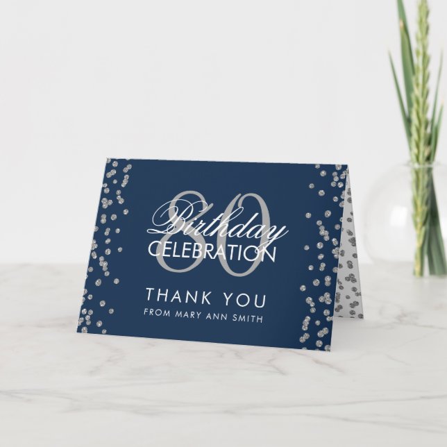 Silver Navy Blue 80th Birthday Merci Parties scint (Devant)