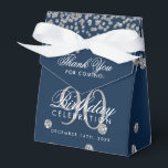 Silver Navy Blue 90th Birthday Thank You Confetti Favor Box<br><div class="desc">Elegant "Thank You" 90th Birthday Silver Faux Glitter Confetti Navy Blue design.</div>