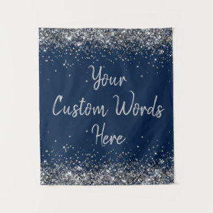Silver Navy Blue Birthday Party Photo Booth Prop Tapestry